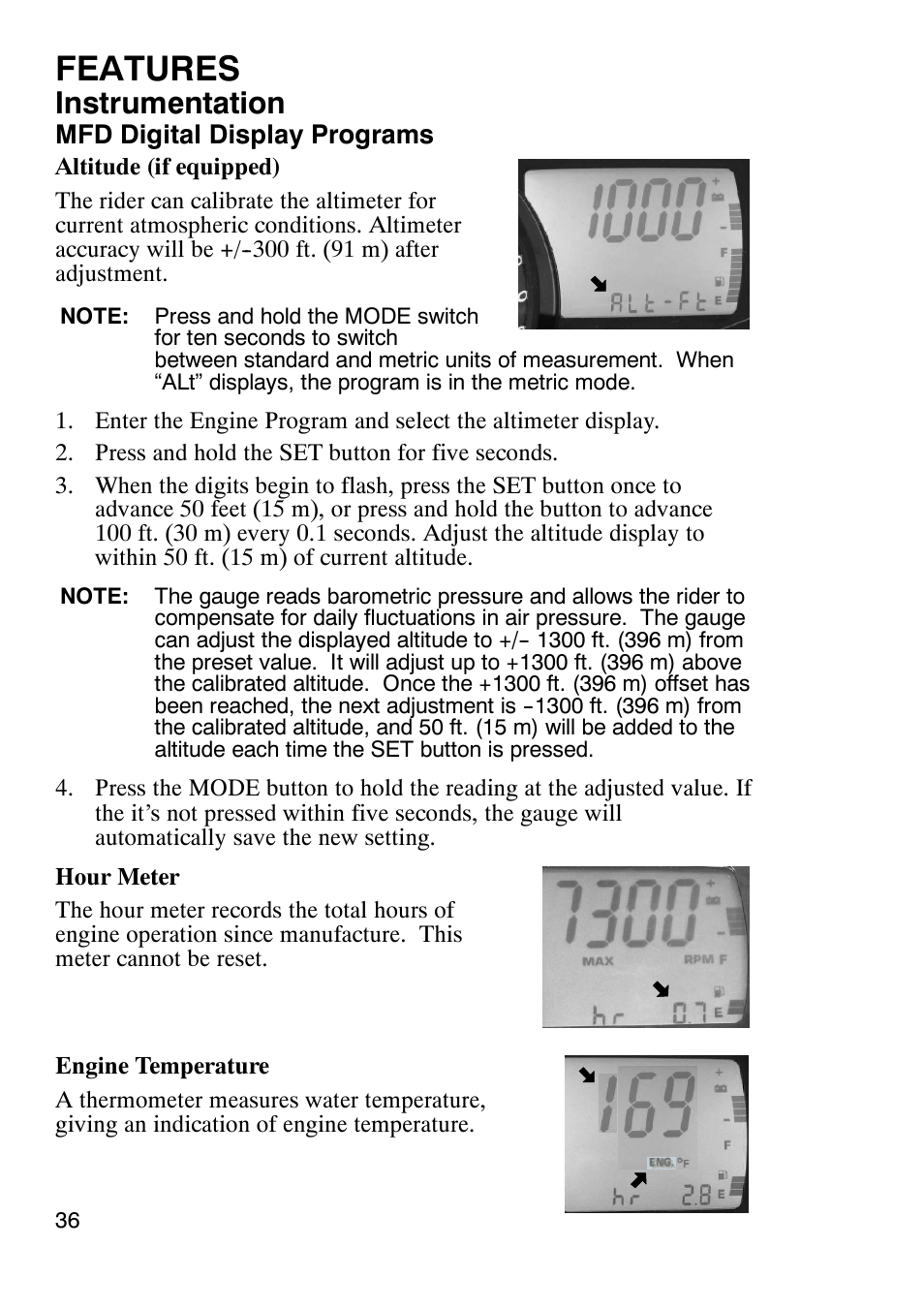 Features, Instrumentation | Polaris 900 RMK User Manual | Page 39 / 123