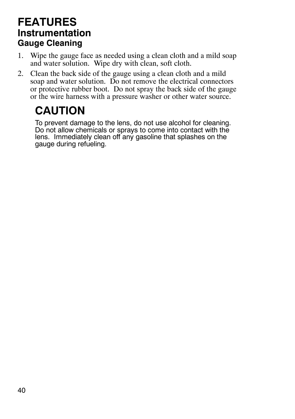 Features, Caution, Instrumentation | Polaris 900 RMK User Manual | Page 43 / 123