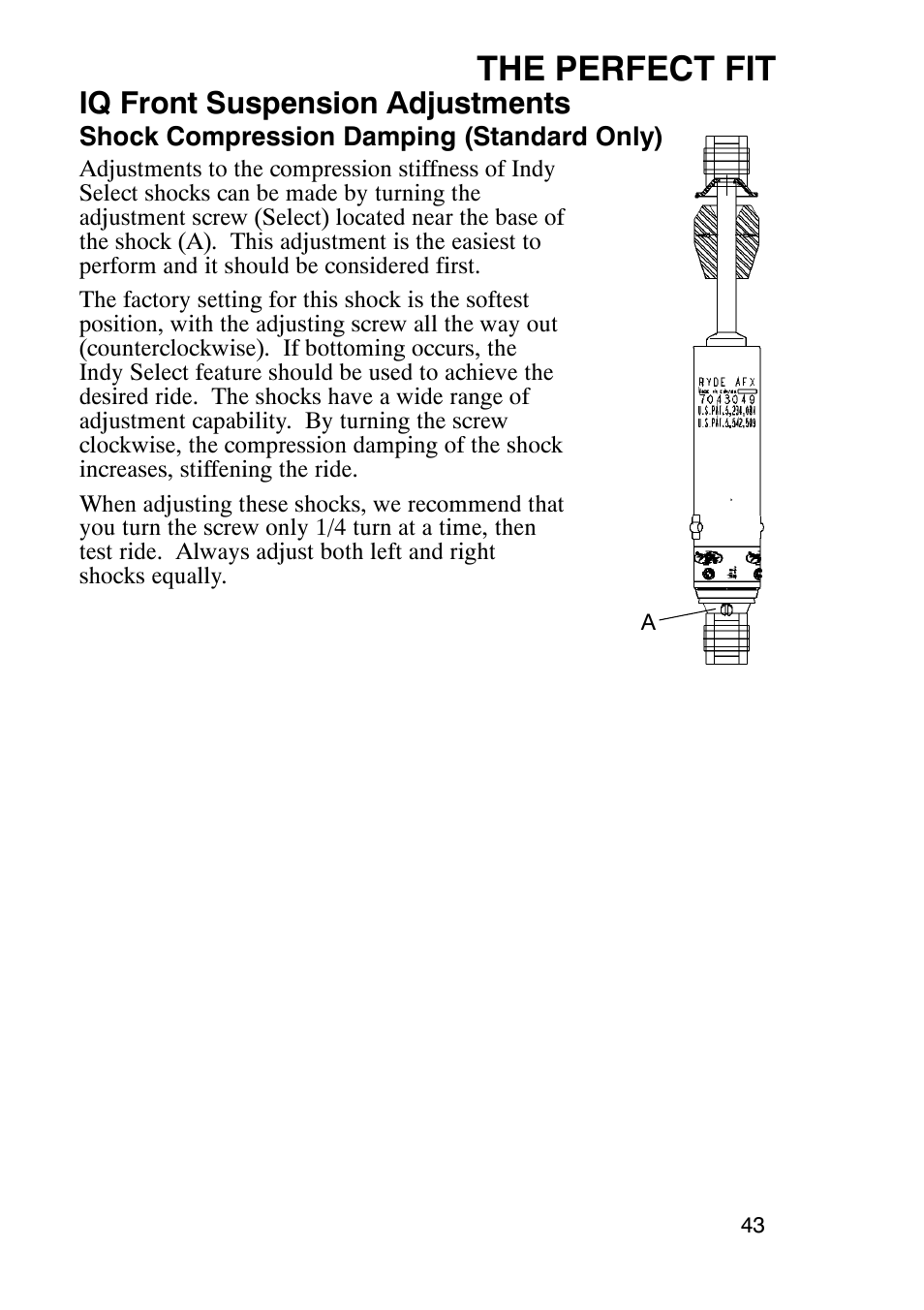 The perfect fit, Iq front suspension adjustments | Polaris 900 RMK User Manual | Page 46 / 123