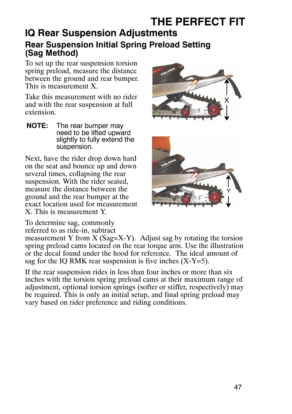 The perfect fit, Iq rear suspension adjustments | Polaris 900 RMK User Manual | Page 50 / 123