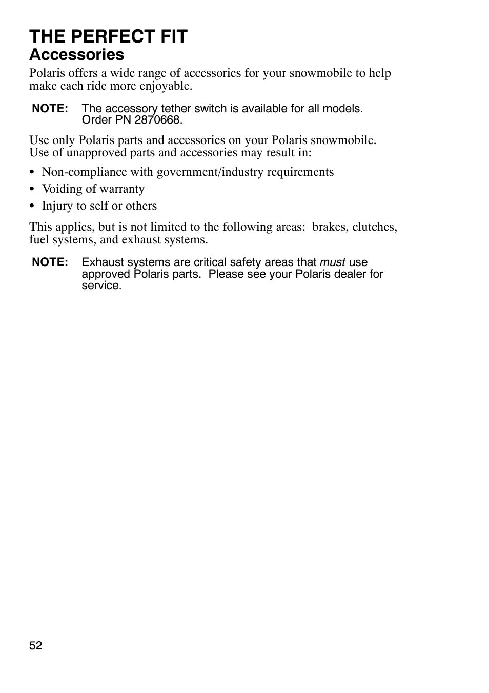 The perfect fit, Accessories | Polaris 900 RMK User Manual | Page 55 / 123