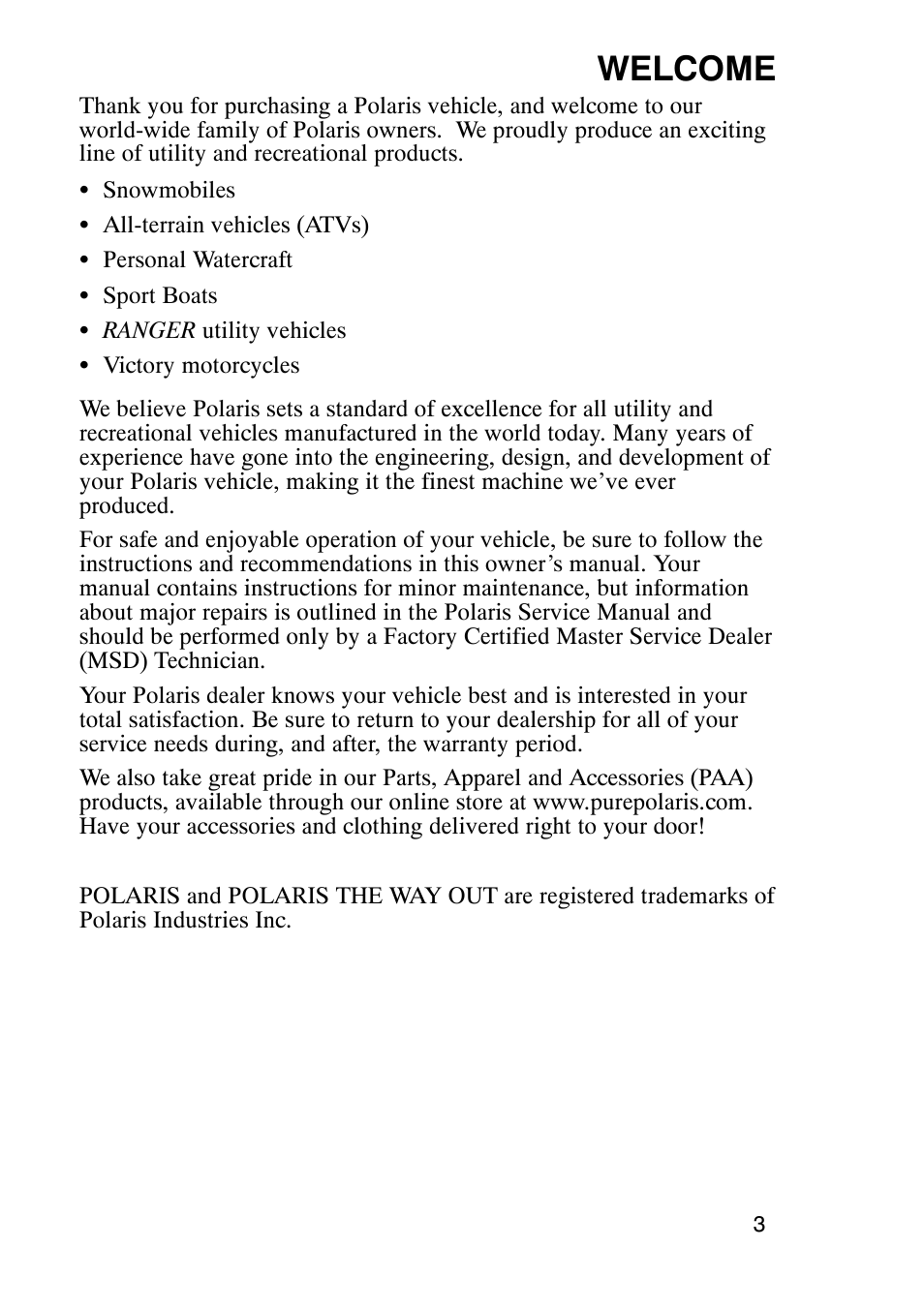 Welcome | Polaris 900 RMK User Manual | Page 6 / 123