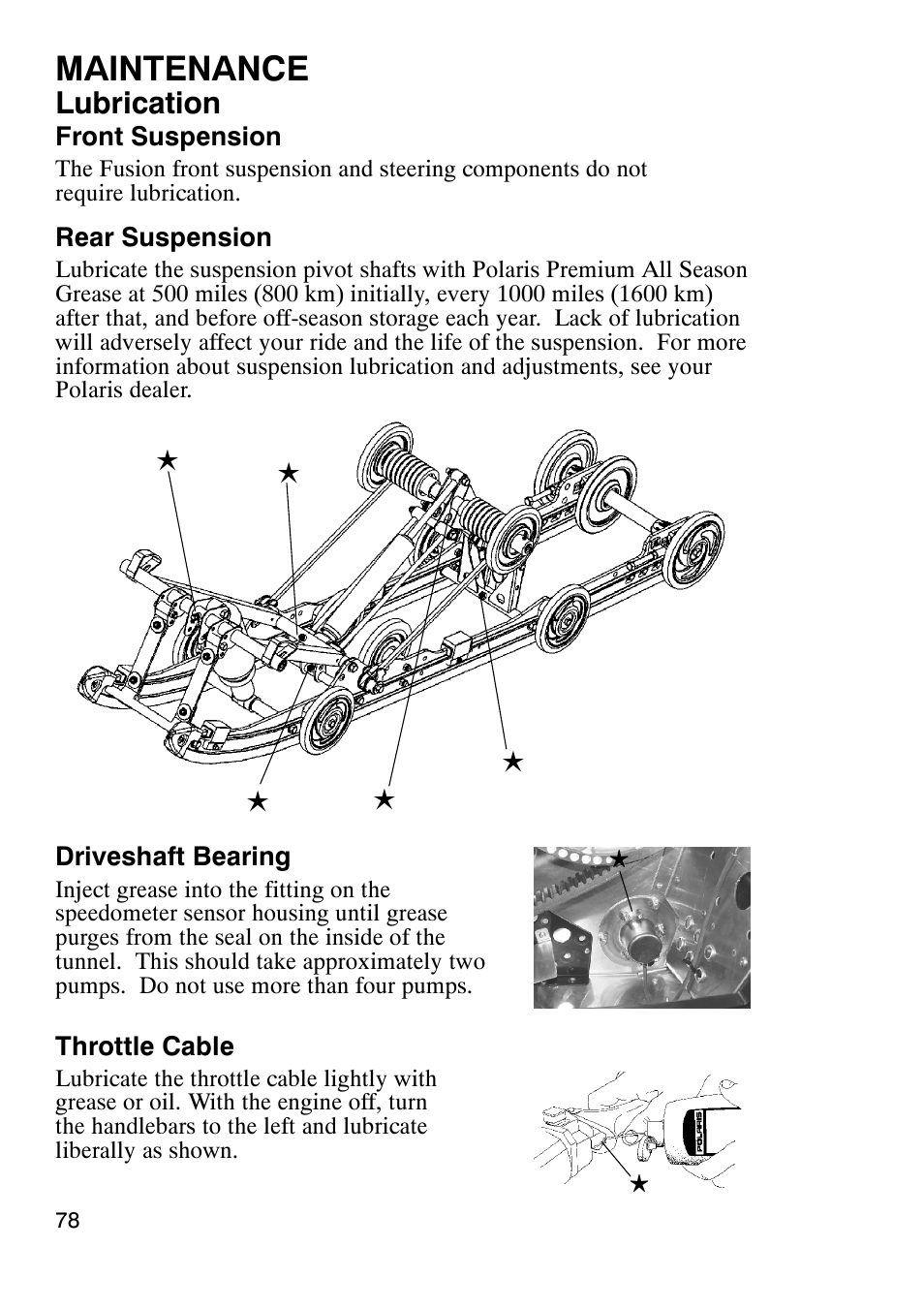 Maintenance, Lubrication | Polaris 900 RMK User Manual | Page 81 / 123