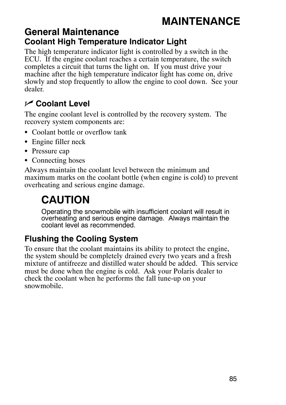 Maintenance, Caution, General maintenance | Polaris 900 RMK User Manual | Page 88 / 123