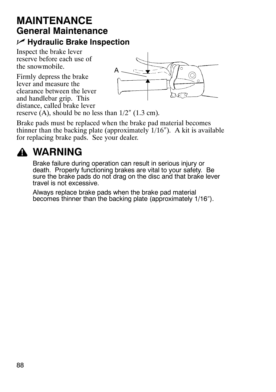 Maintenance, Warning, General maintenance n | Polaris 900 RMK User Manual | Page 91 / 123