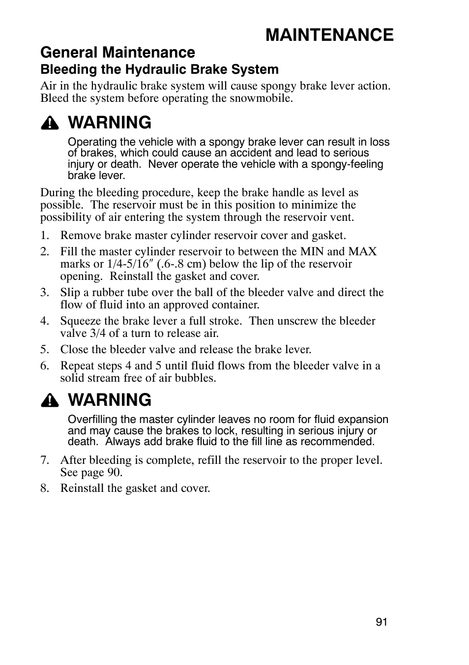 Maintenance, Warning, General maintenance | Polaris 900 RMK User Manual | Page 94 / 123