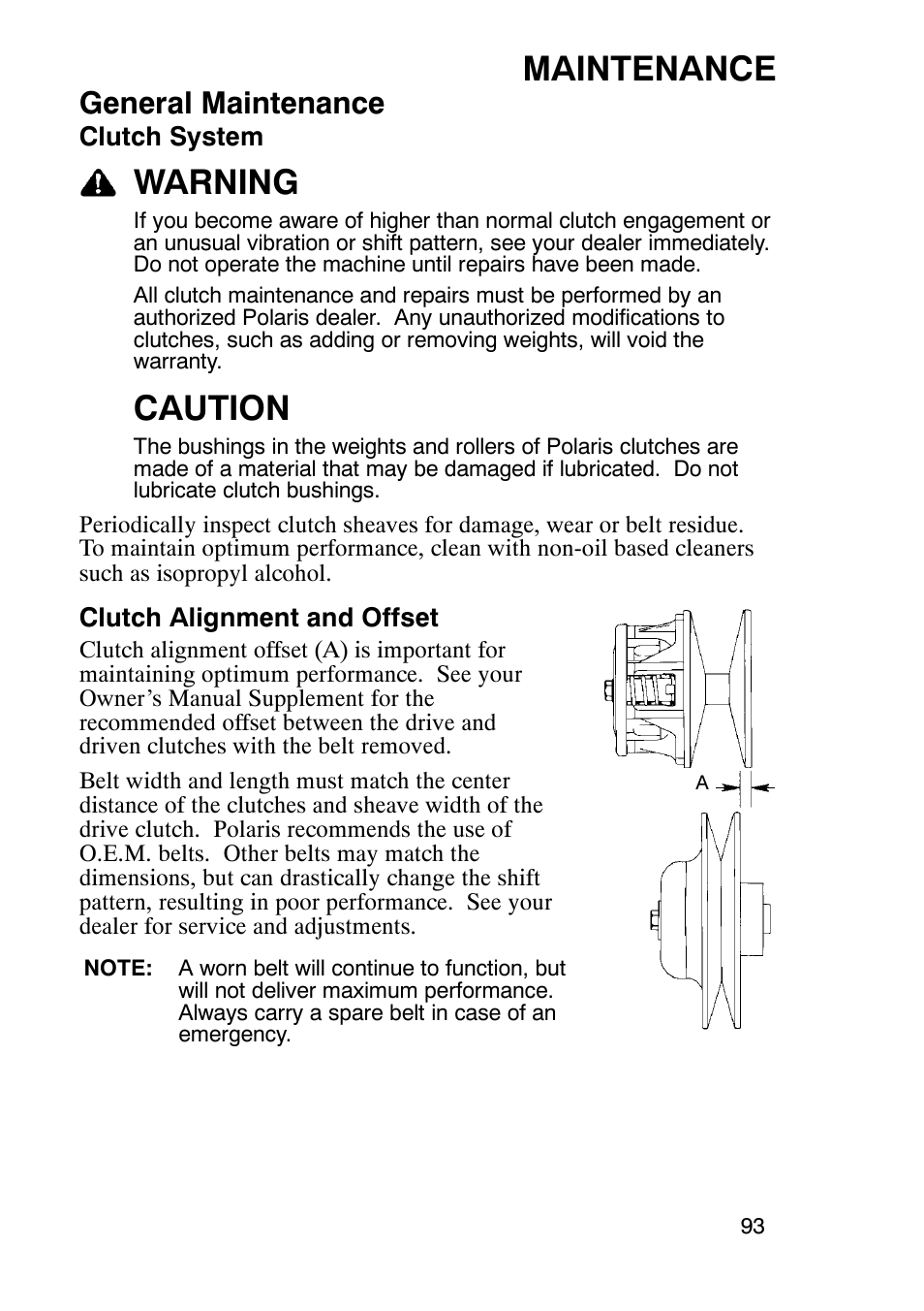Maintenance, Warning, Caution | General maintenance | Polaris 900 RMK User Manual | Page 96 / 123