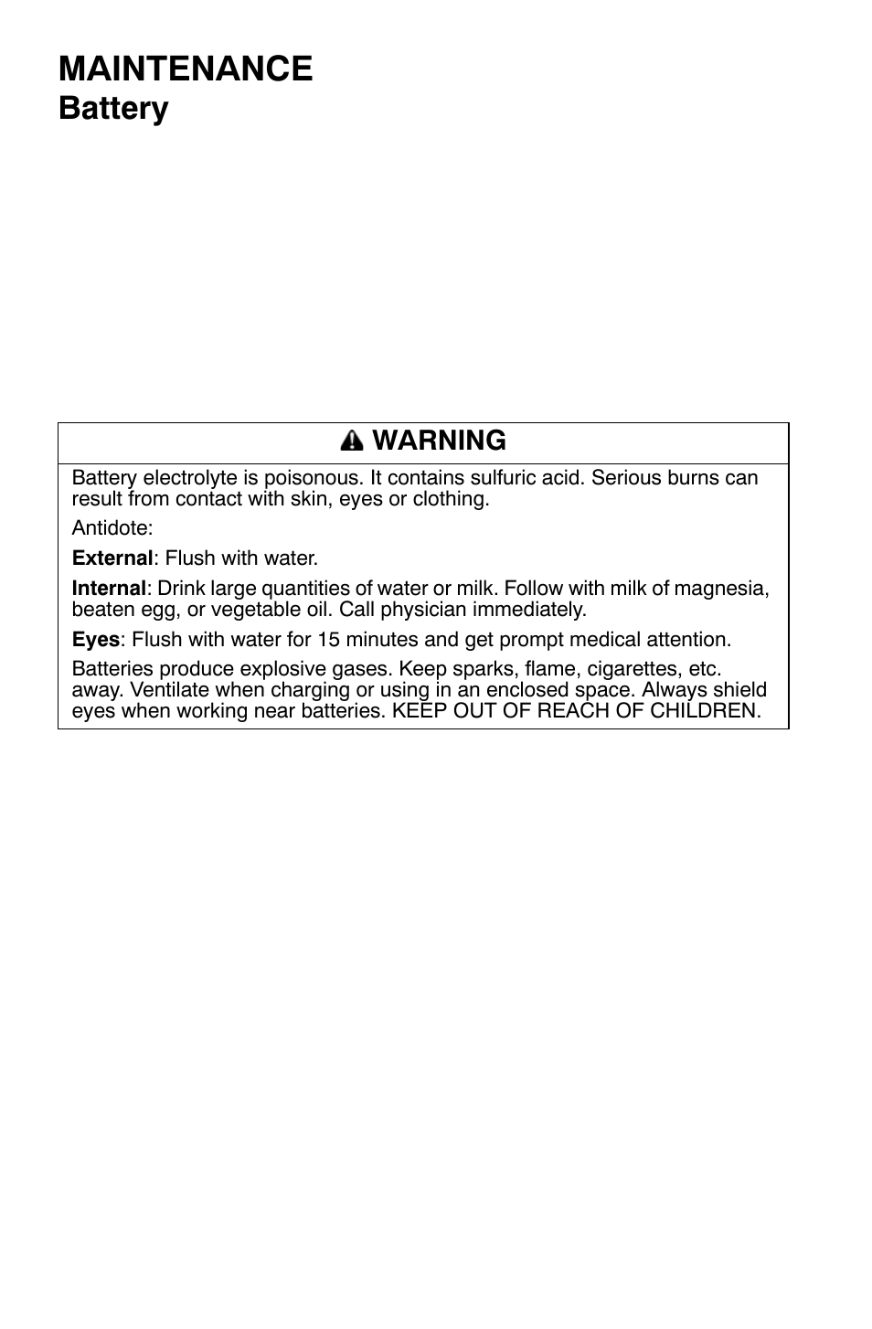 Maintenance, Battery, Warning | Polaris Sportsman 9921792 User Manual | Page 108 / 131