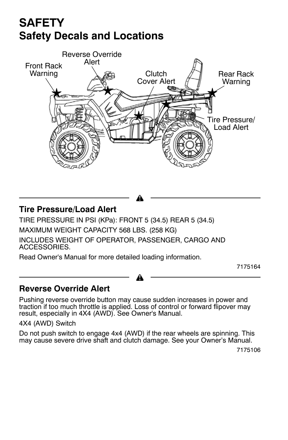 Safety, Safety decals and locations | Polaris Sportsman 9921792 User Manual | Page 18 / 131