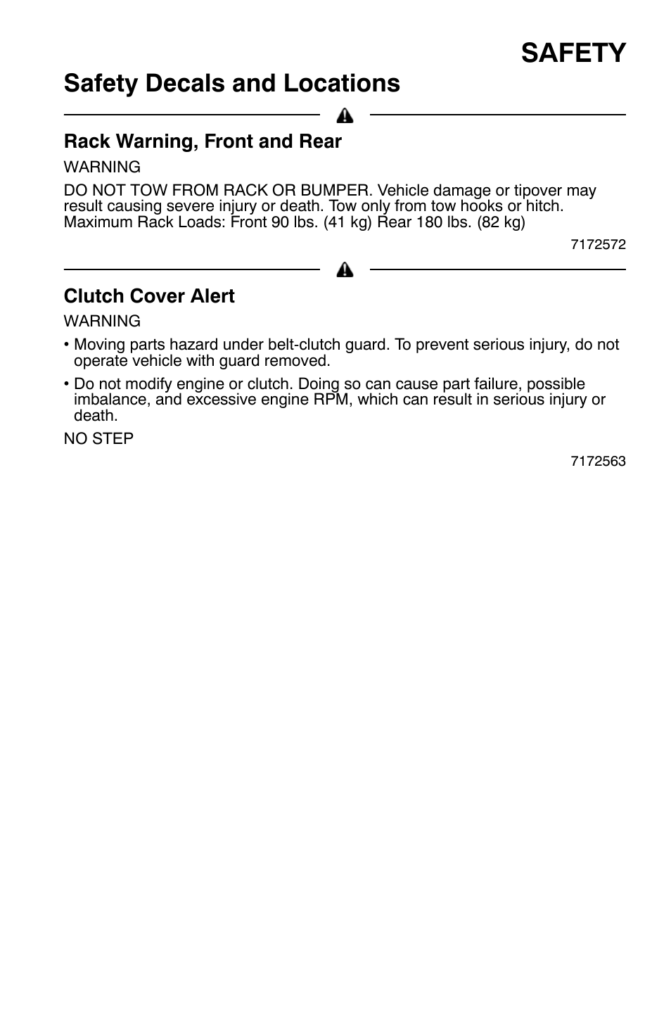 Safety, Safety decals and locations | Polaris Sportsman 9921792 User Manual | Page 19 / 131
