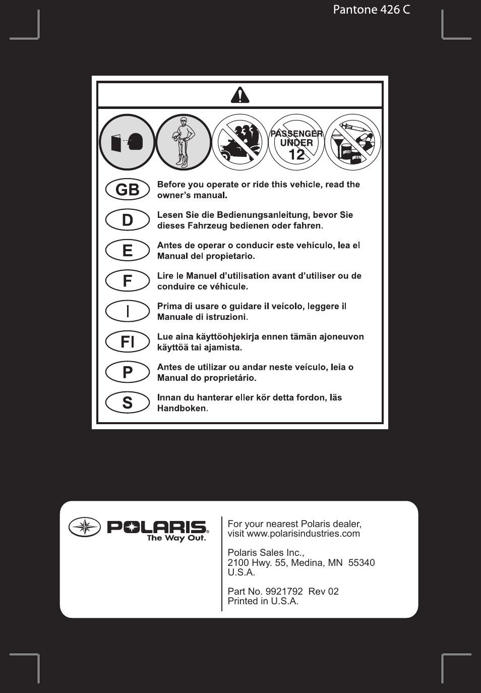Polaris Sportsman 9921792 User Manual | Page 2 / 131
