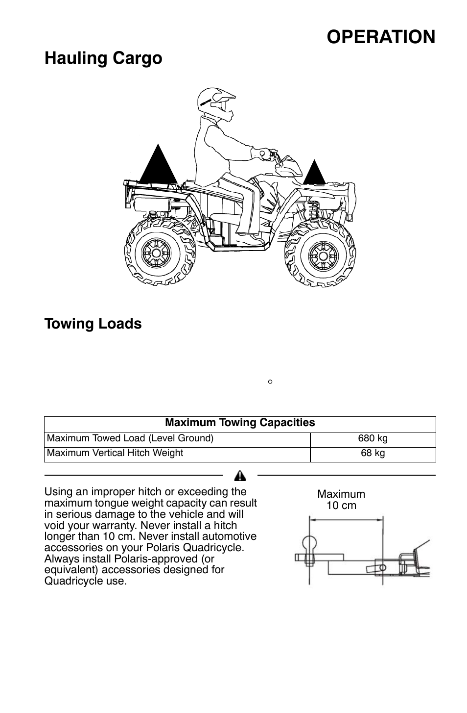 Operation, Hauling cargo, Towing loads | Polaris Sportsman 9921792 User Manual | Page 65 / 131