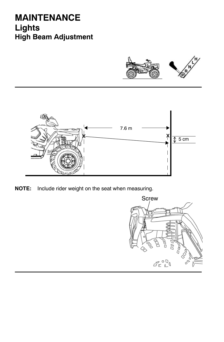 Maintenance, Lights, High beam adjustment | Polaris Sportsman 9921792 User Manual | Page 96 / 131