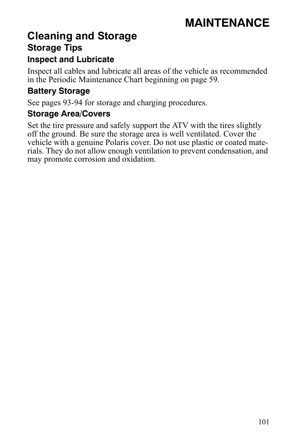 Maintenance, Cleaning and storage | Polaris Trail Blazer 9921773 User Manual | Page 104 / 122