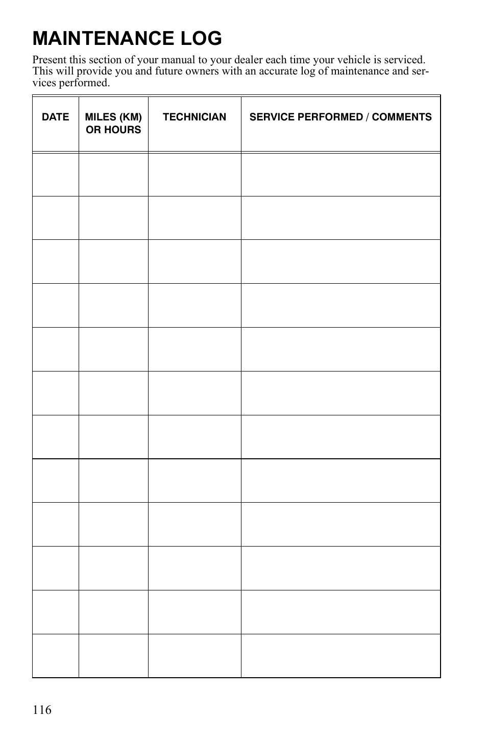 Maintenance log | Polaris Trail Blazer 9921773 User Manual | Page 119 / 122