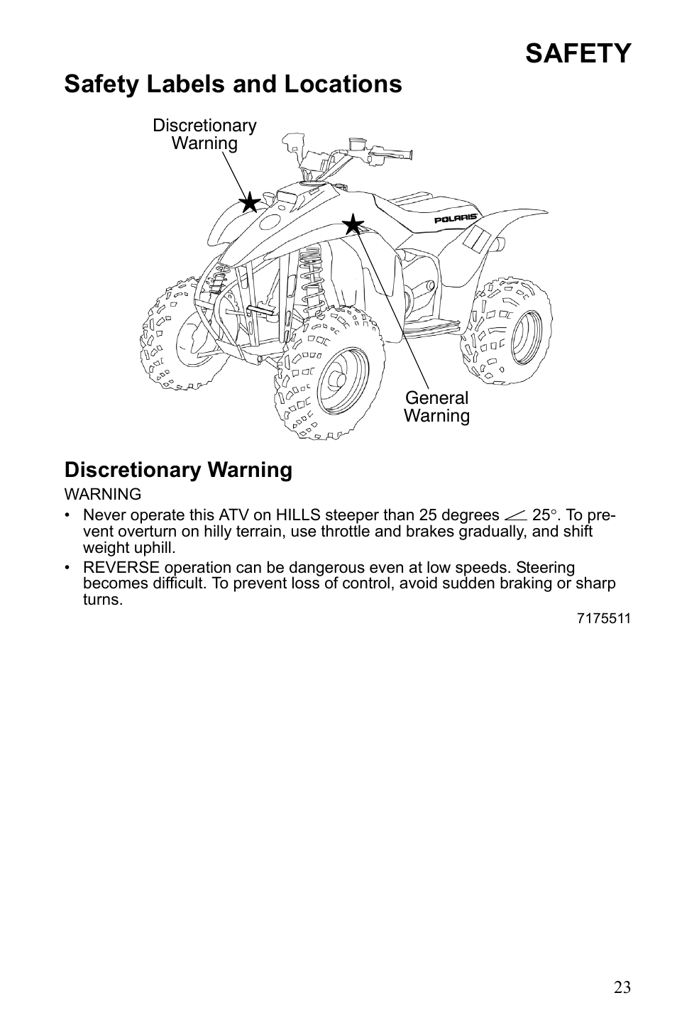 Safety, Safety labels and locations | Polaris Trail Blazer 9921773 User Manual | Page 26 / 122