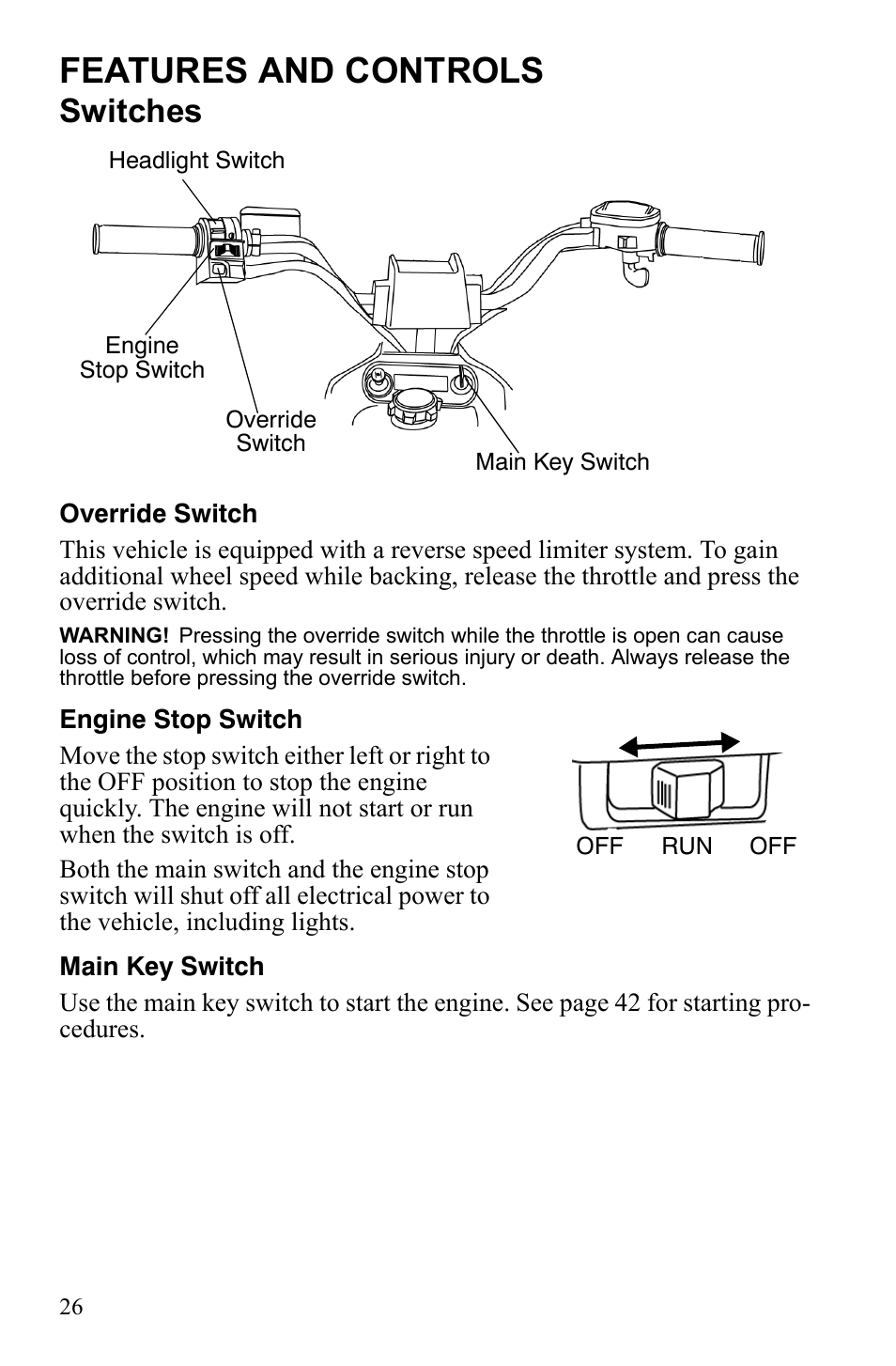 Features and controls, Switches | Polaris Trail Blazer 9921773 User Manual | Page 29 / 122