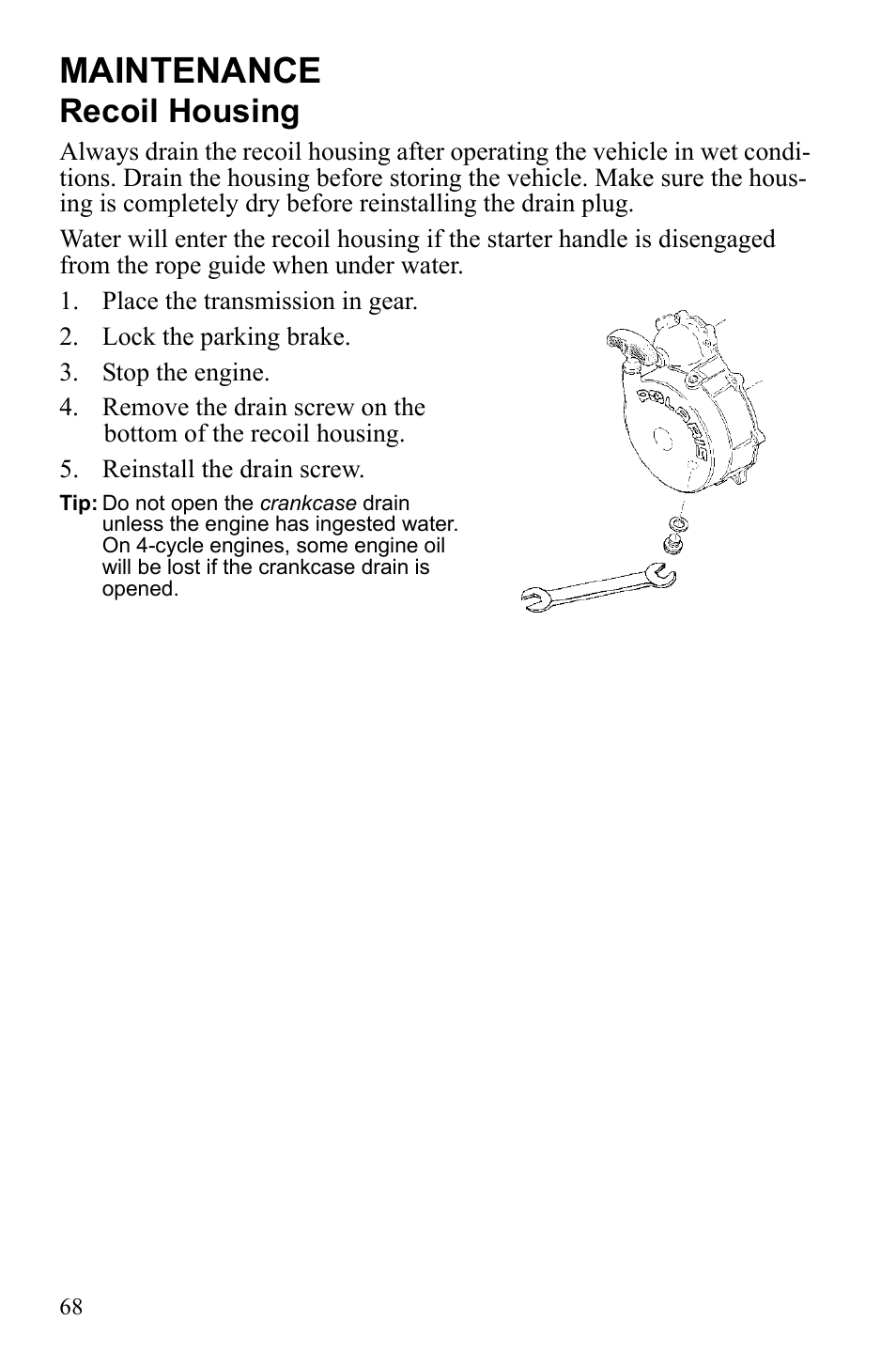 Maintenance, Recoil housing | Polaris Trail Blazer 9921773 User Manual | Page 71 / 122