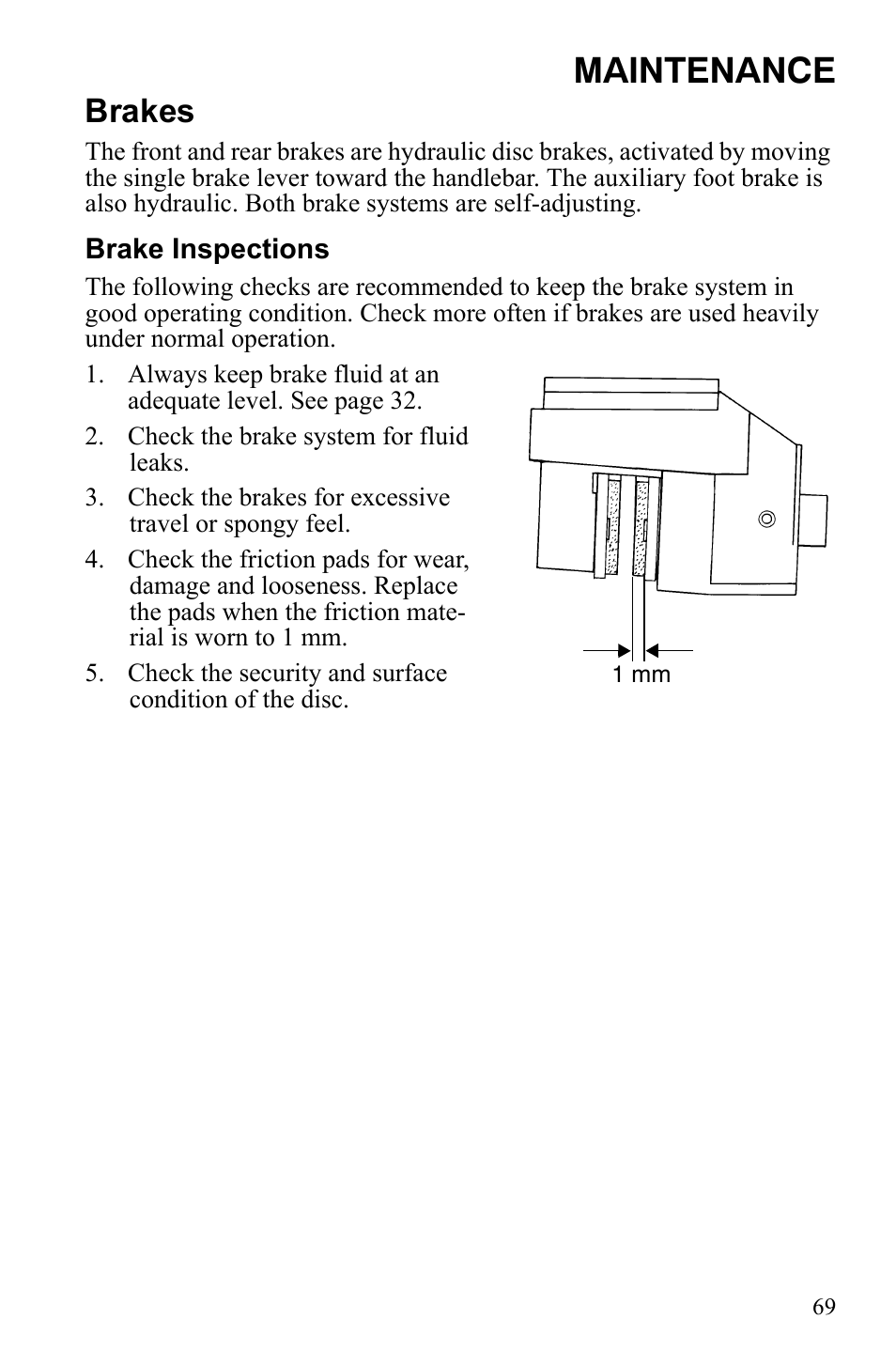 Maintenance, Brakes | Polaris Trail Blazer 9921773 User Manual | Page 72 / 122