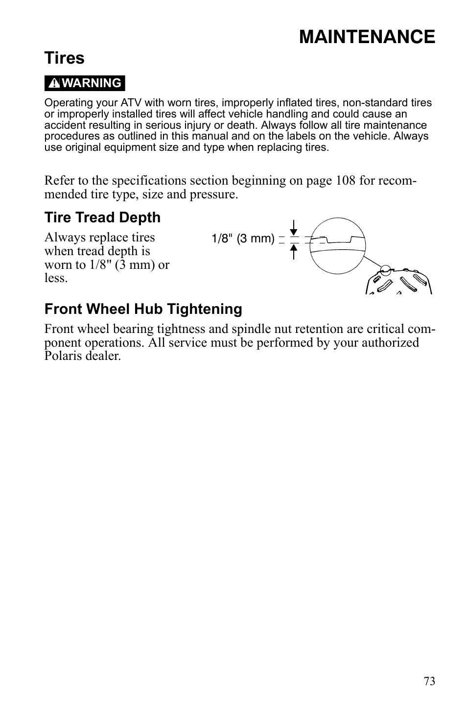 Maintenance, Tires | Polaris Trail Blazer 9921773 User Manual | Page 76 / 122