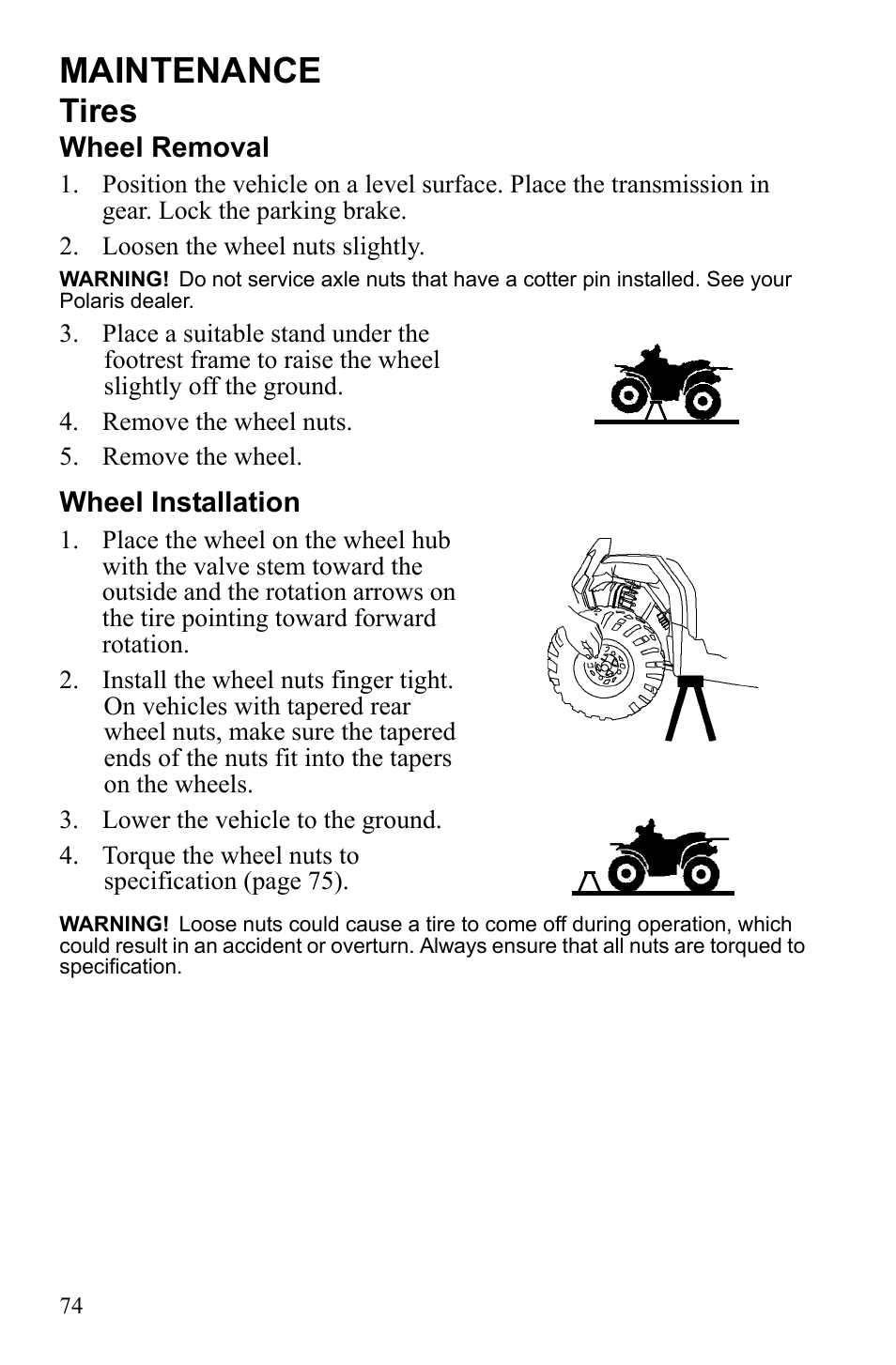 Maintenance, Tires | Polaris Trail Blazer 9921773 User Manual | Page 77 / 122