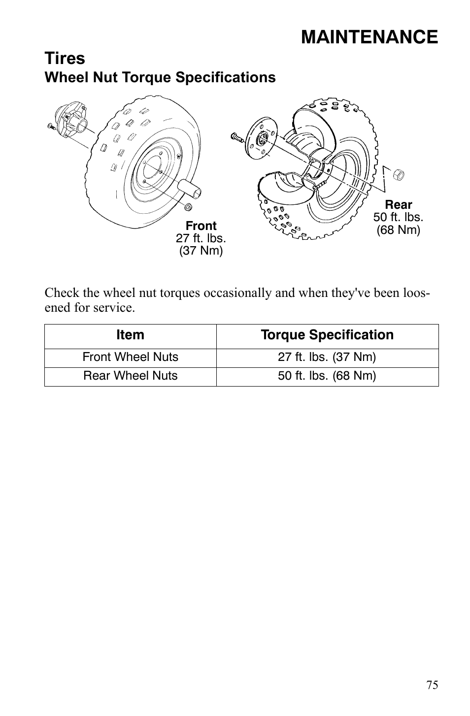 Maintenance, Tires | Polaris Trail Blazer 9921773 User Manual | Page 78 / 122