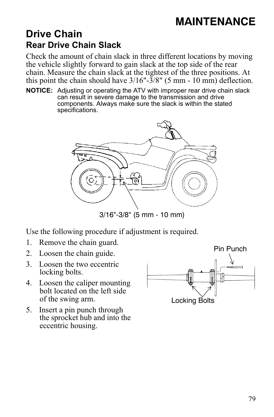 Maintenance, Drive chain | Polaris Trail Blazer 9921773 User Manual | Page 82 / 122