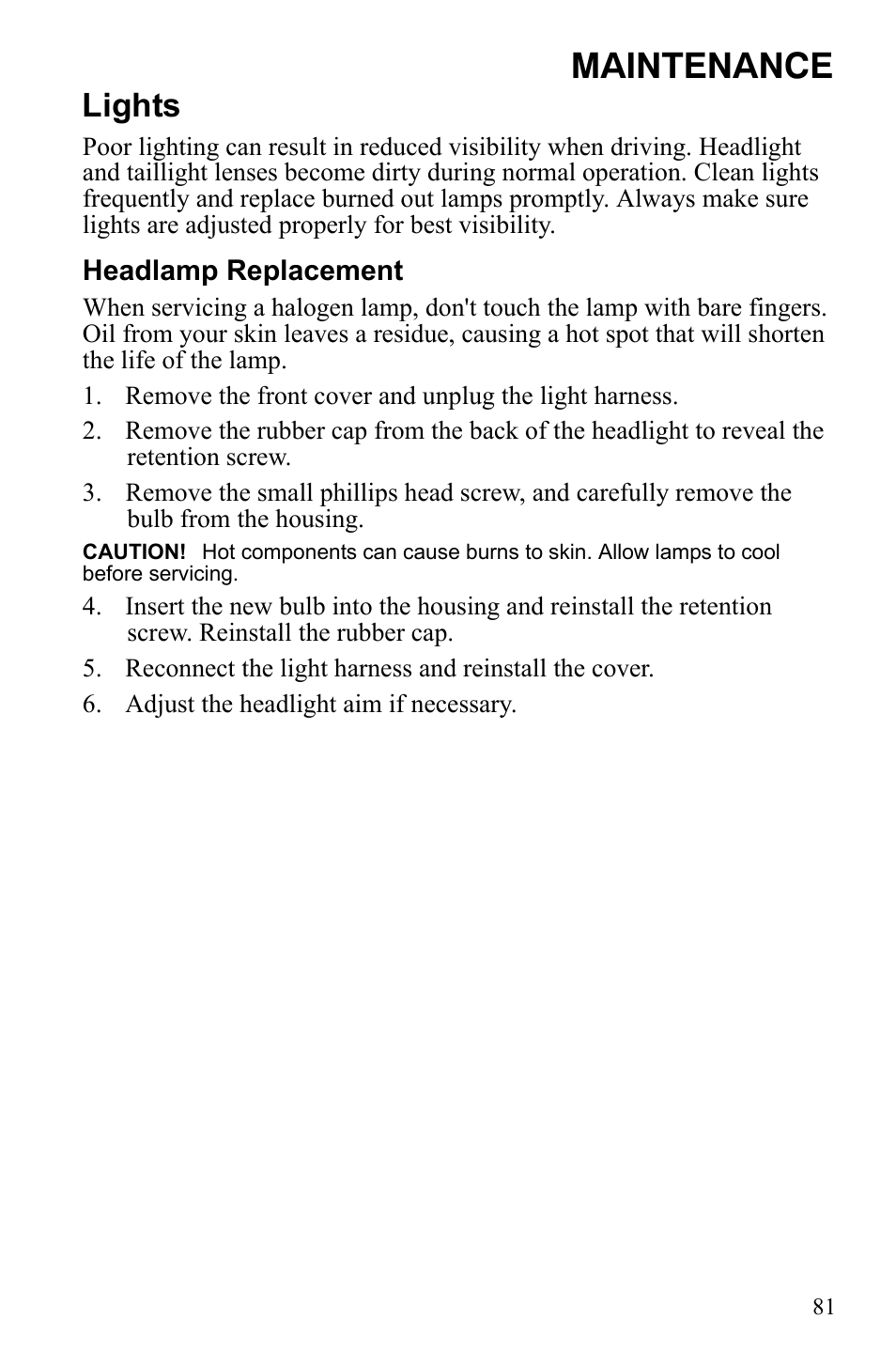 Maintenance, Lights | Polaris Trail Blazer 9921773 User Manual | Page 84 / 122