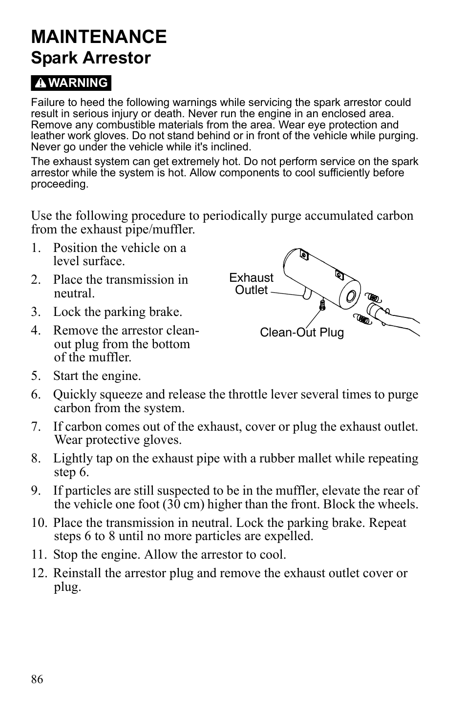Maintenance, Spark arrestor | Polaris Trail Blazer 9921773 User Manual | Page 89 / 122