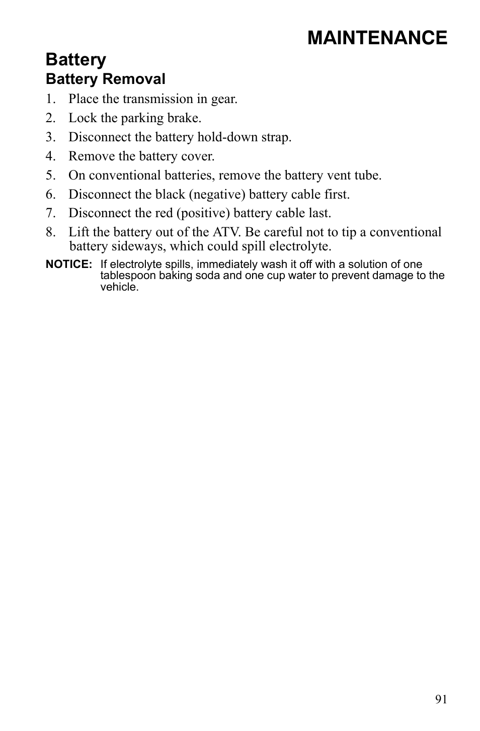 Maintenance, Battery | Polaris Trail Blazer 9921773 User Manual | Page 94 / 122