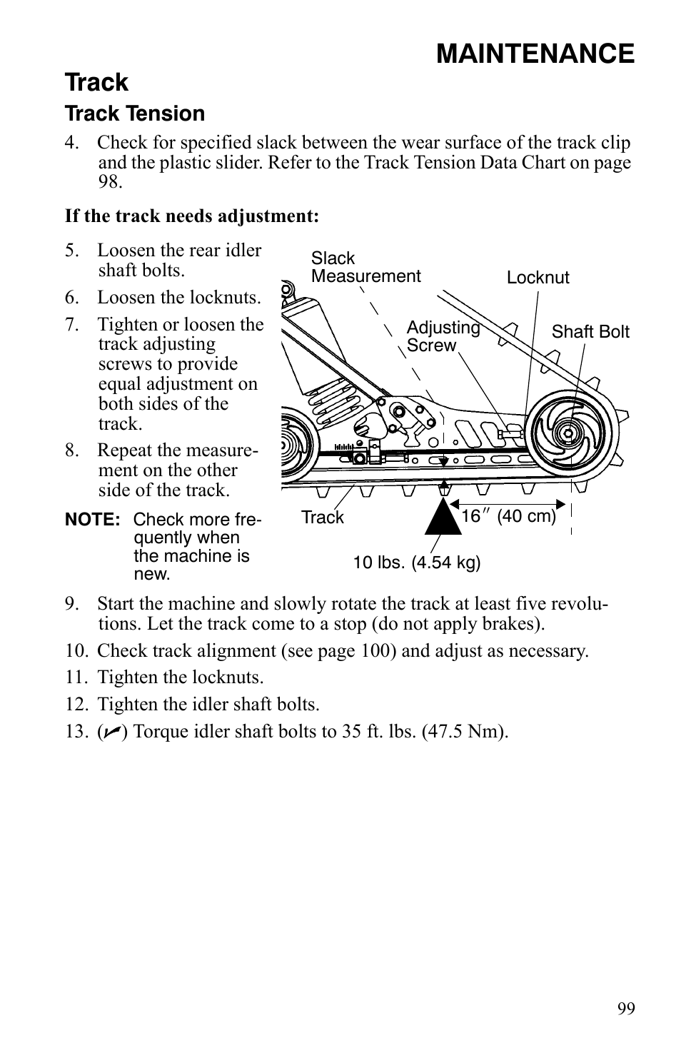 Maintenance, Track | Polaris Trail Touring Deluxe User Manual | Page 102 / 139