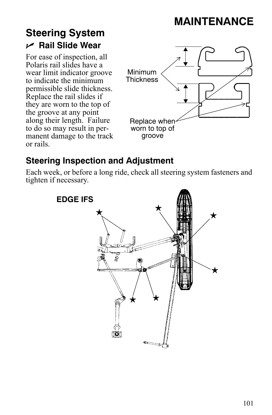 Maintenance, Steering system | Polaris Trail Touring Deluxe User Manual | Page 104 / 139