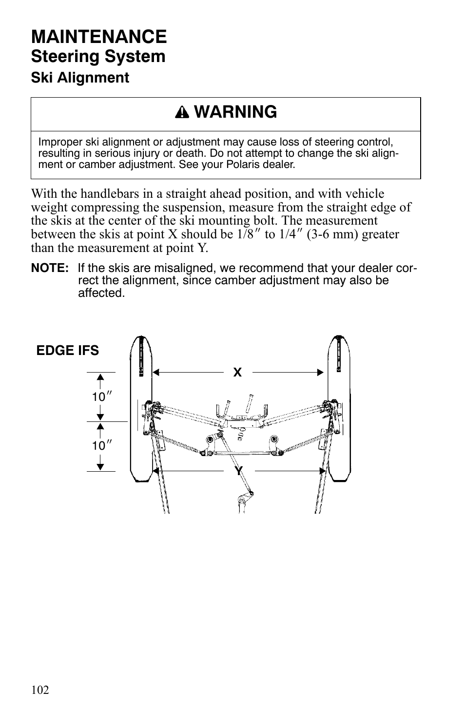 Maintenance, Steering system, Warning | Polaris Trail Touring Deluxe User Manual | Page 105 / 139