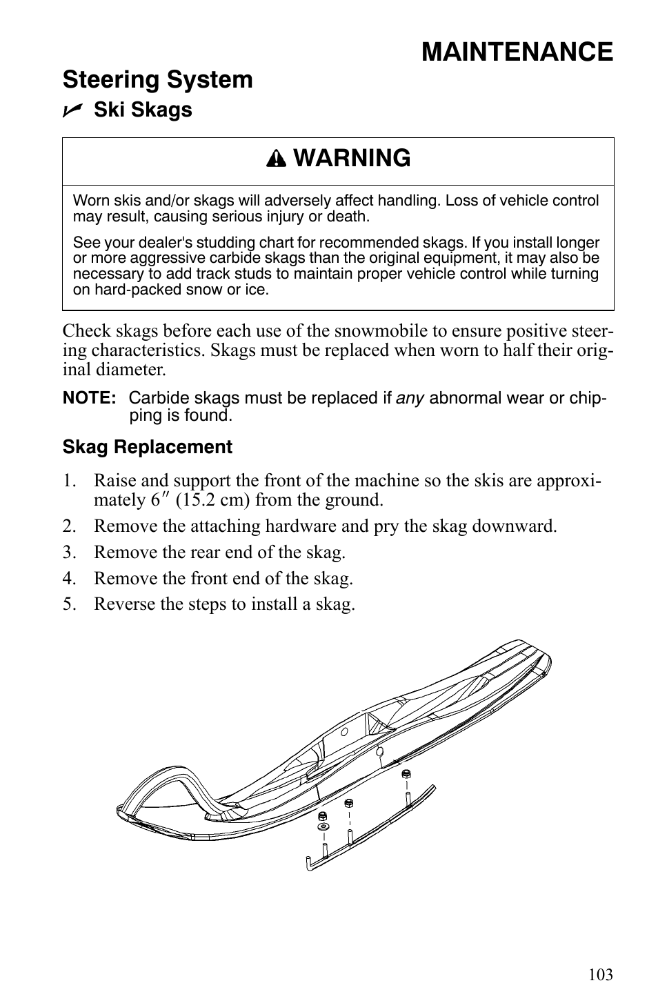 Maintenance, Steering system, Warning | Polaris Trail Touring Deluxe User Manual | Page 106 / 139