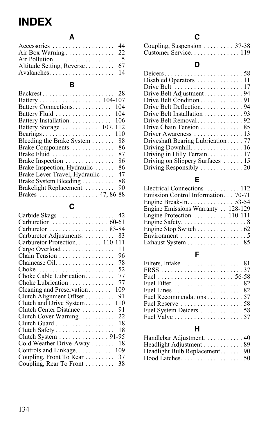 Index | Polaris Trail Touring Deluxe User Manual | Page 137 / 139