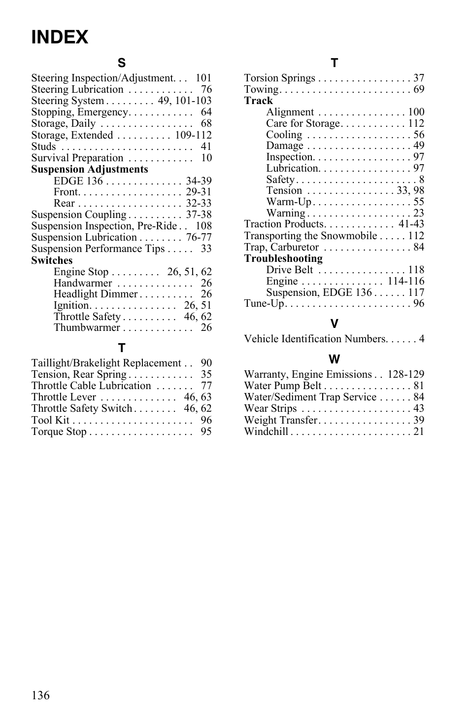 Index | Polaris Trail Touring Deluxe User Manual | Page 139 / 139