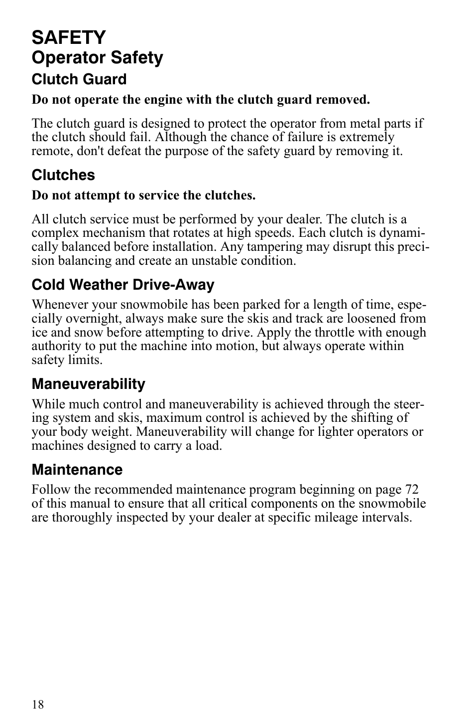 Safety, Operator safety | Polaris Trail Touring Deluxe User Manual | Page 21 / 139