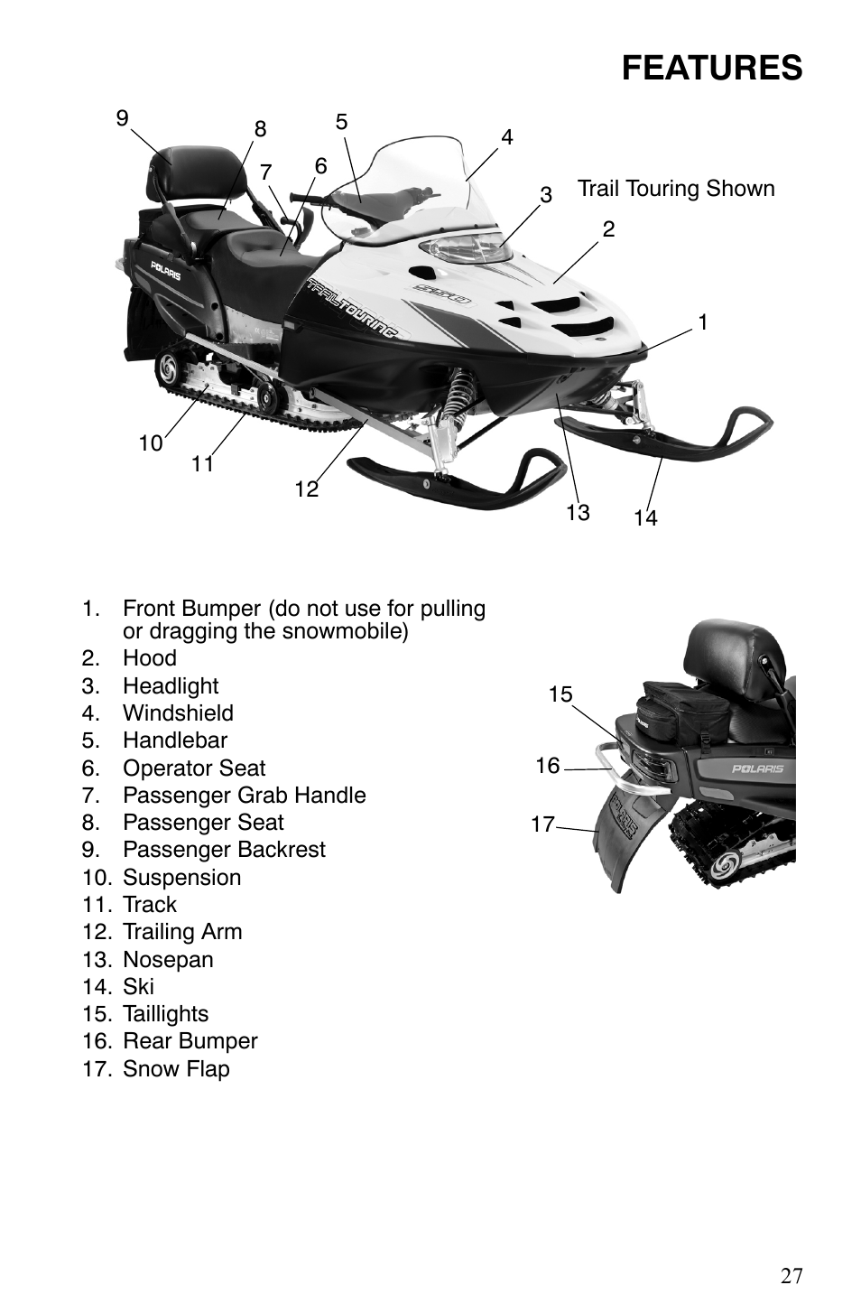 Features | Polaris Trail Touring Deluxe User Manual | Page 30 / 139