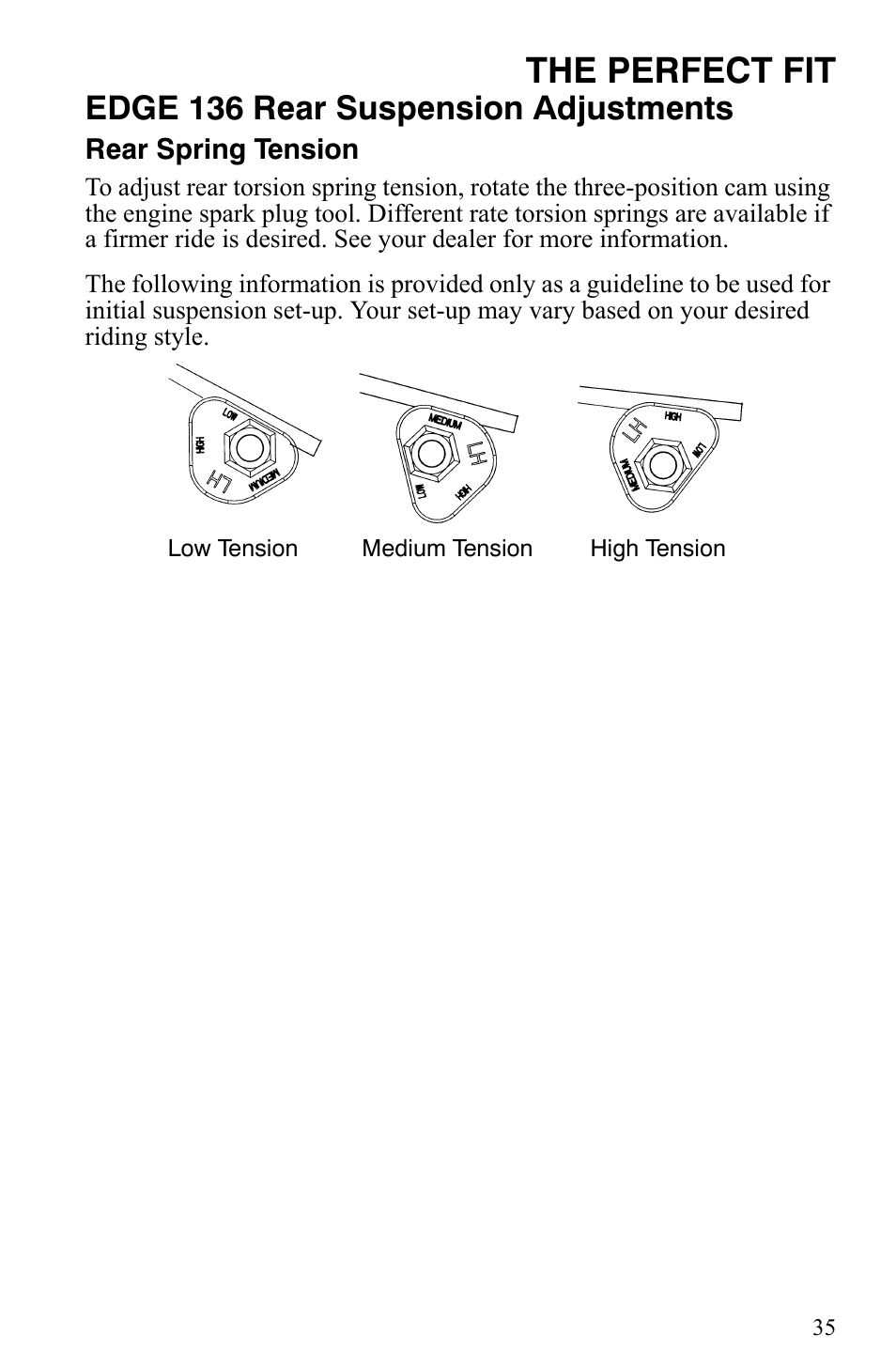 The perfect fit, Edge 136 rear suspension adjustments | Polaris Trail Touring Deluxe User Manual | Page 38 / 139