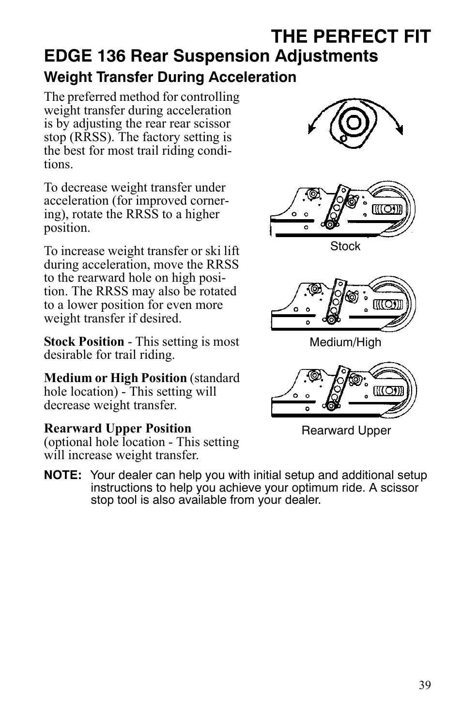 The perfect fit, Edge 136 rear suspension adjustments | Polaris Trail Touring Deluxe User Manual | Page 42 / 139