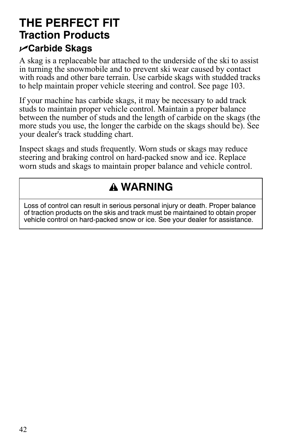 The perfect fit, Traction products, Warning | Polaris Trail Touring Deluxe User Manual | Page 45 / 139