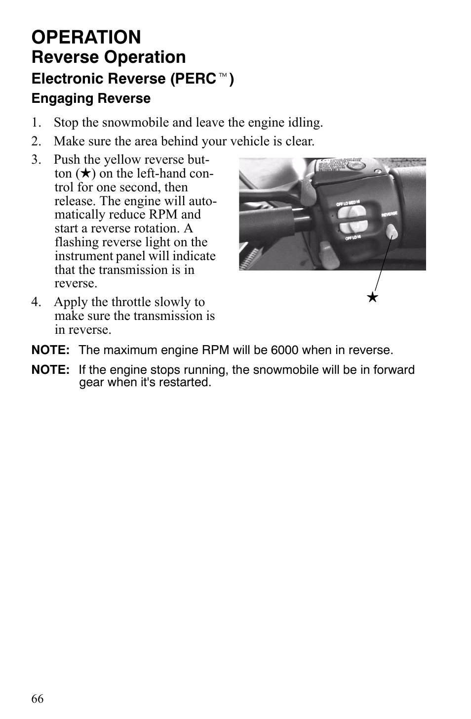 Operation, Reverse operation | Polaris Trail Touring Deluxe User Manual | Page 69 / 139