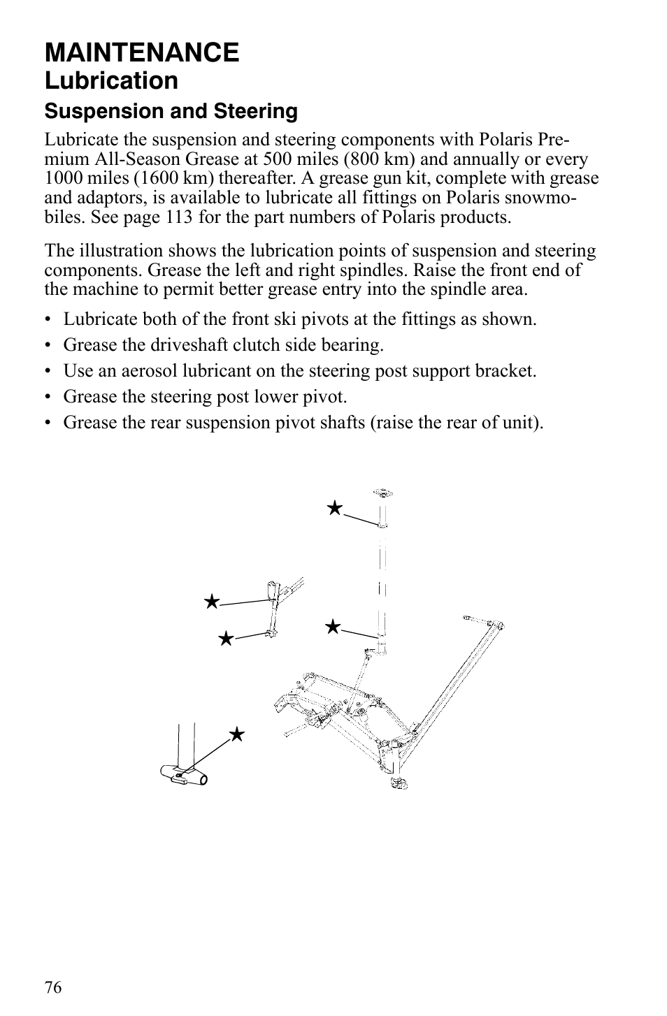 Maintenance, Lubrication | Polaris Trail Touring Deluxe User Manual | Page 79 / 139