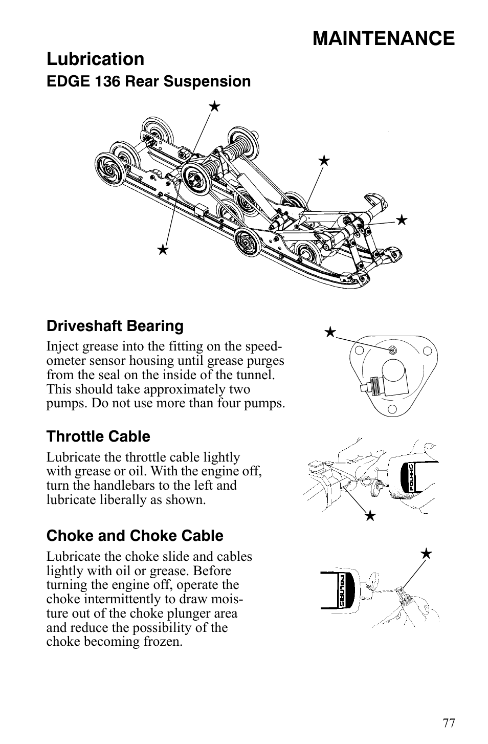 Maintenance, Lubrication | Polaris Trail Touring Deluxe User Manual | Page 80 / 139