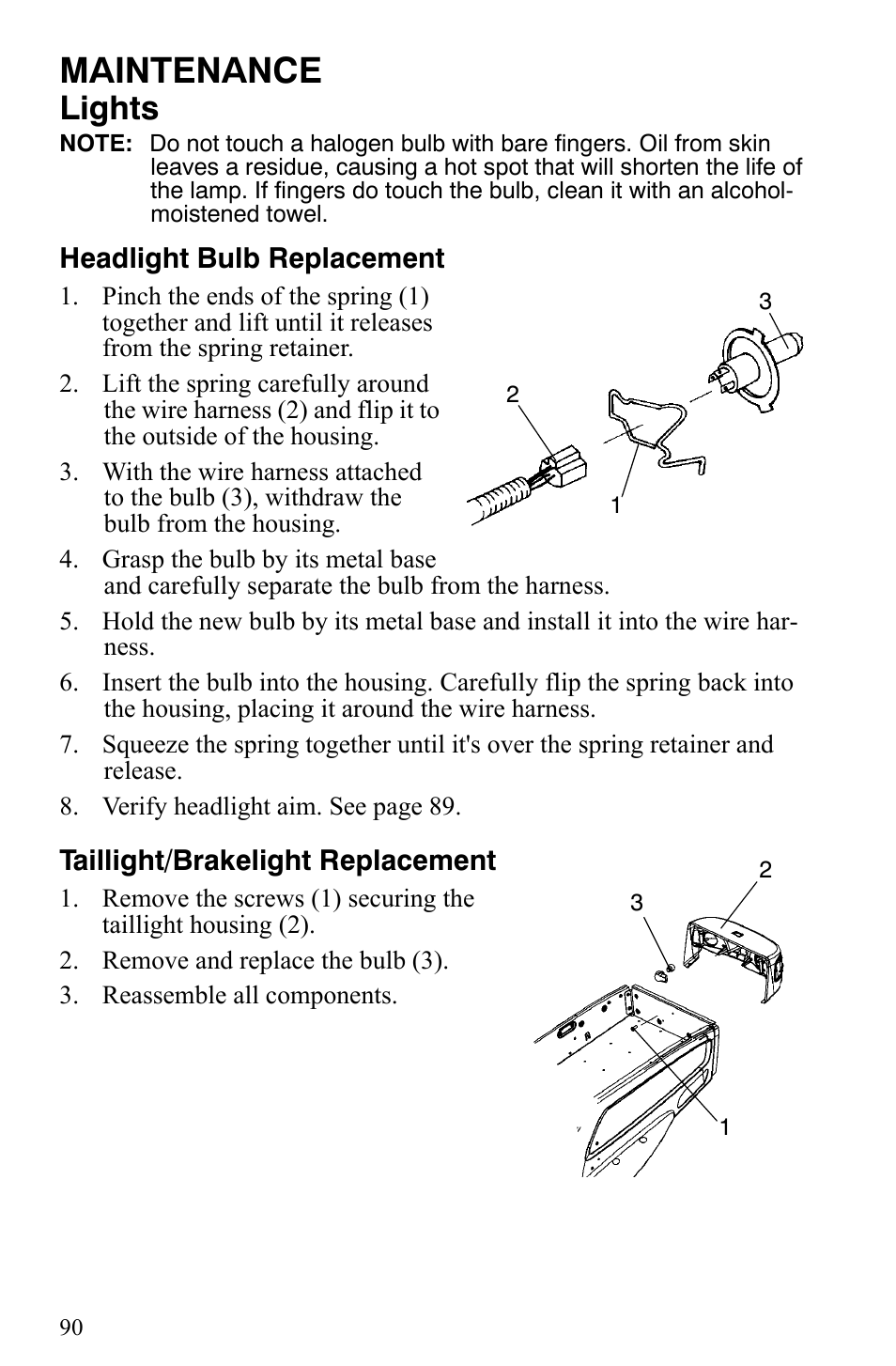 Maintenance, Lights | Polaris Trail Touring Deluxe User Manual | Page 93 / 139