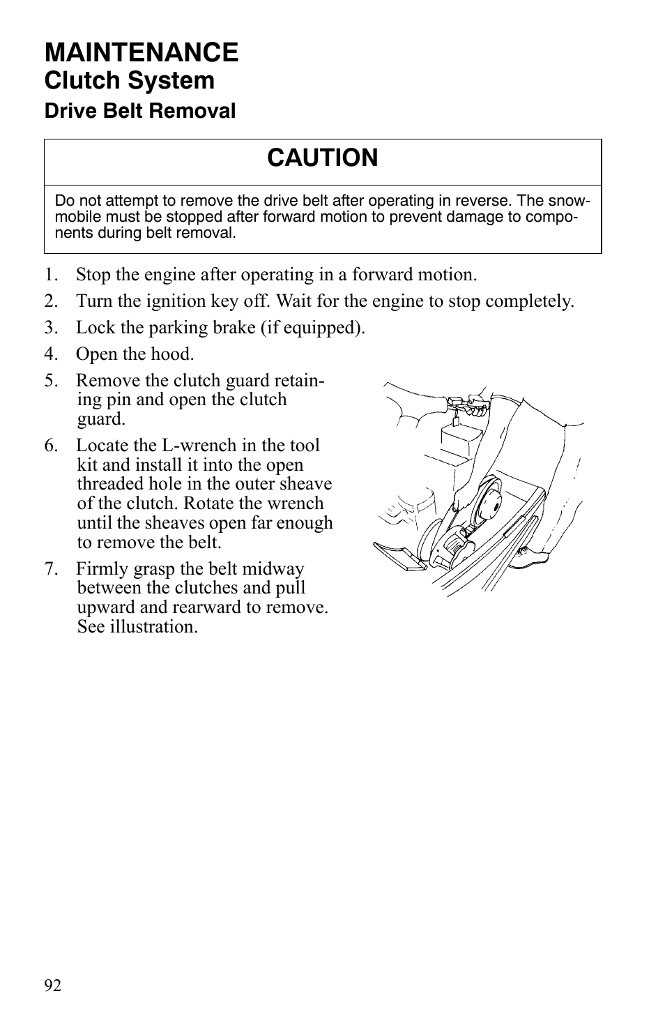 Maintenance, Clutch system, Caution | Polaris Trail Touring Deluxe User Manual | Page 95 / 139