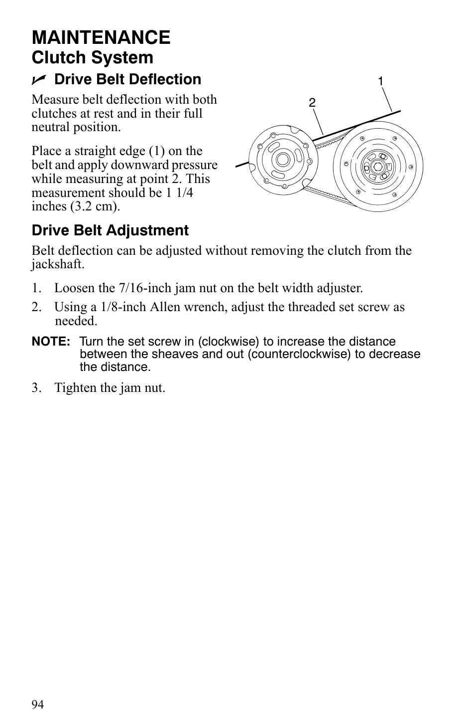 Maintenance, Clutch system | Polaris Trail Touring Deluxe User Manual | Page 97 / 139