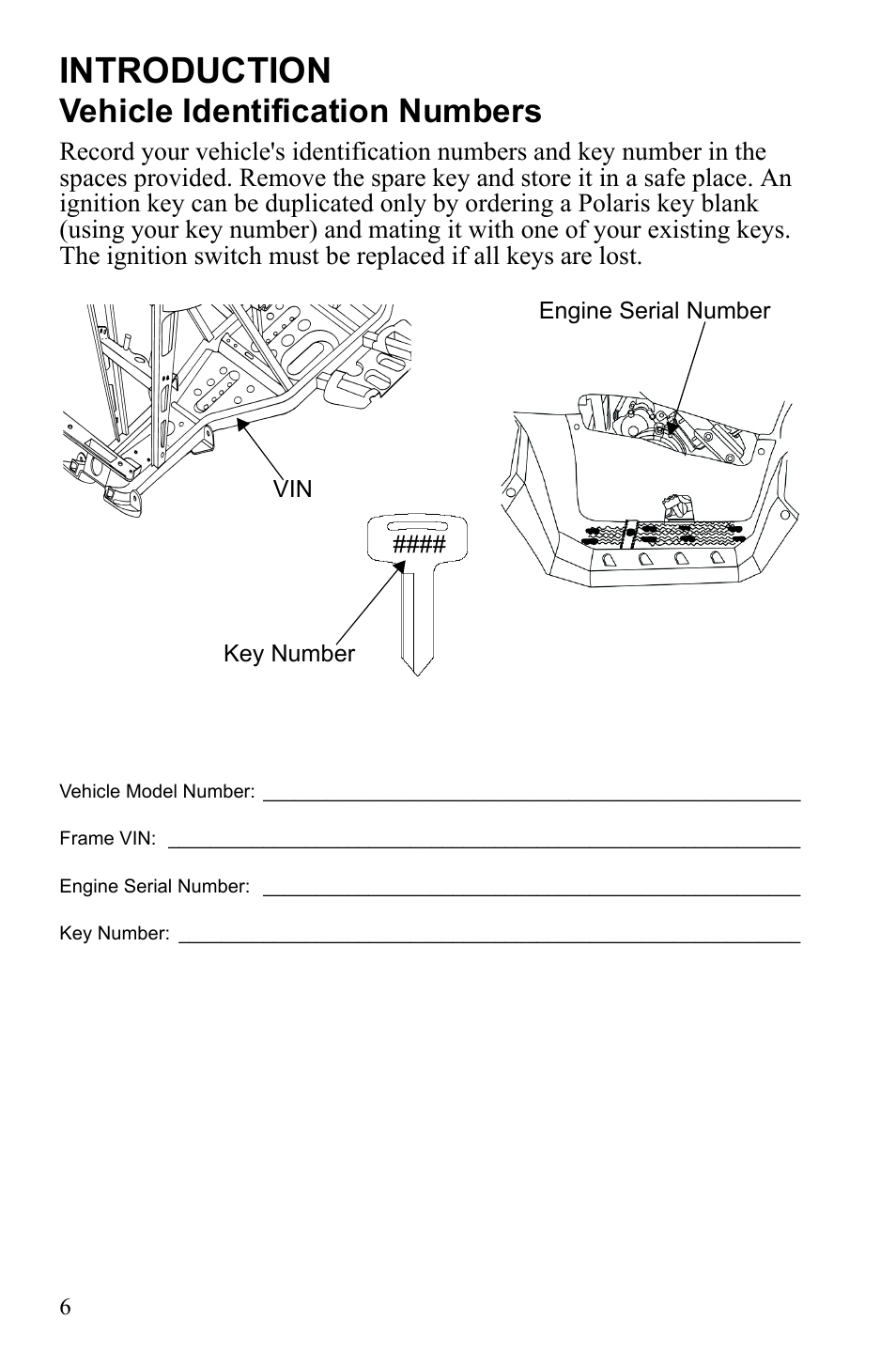 Introduction, Vehicle identification numbers | Polaris Sportsman Touring 500 HO User Manual | Page 10 / 145