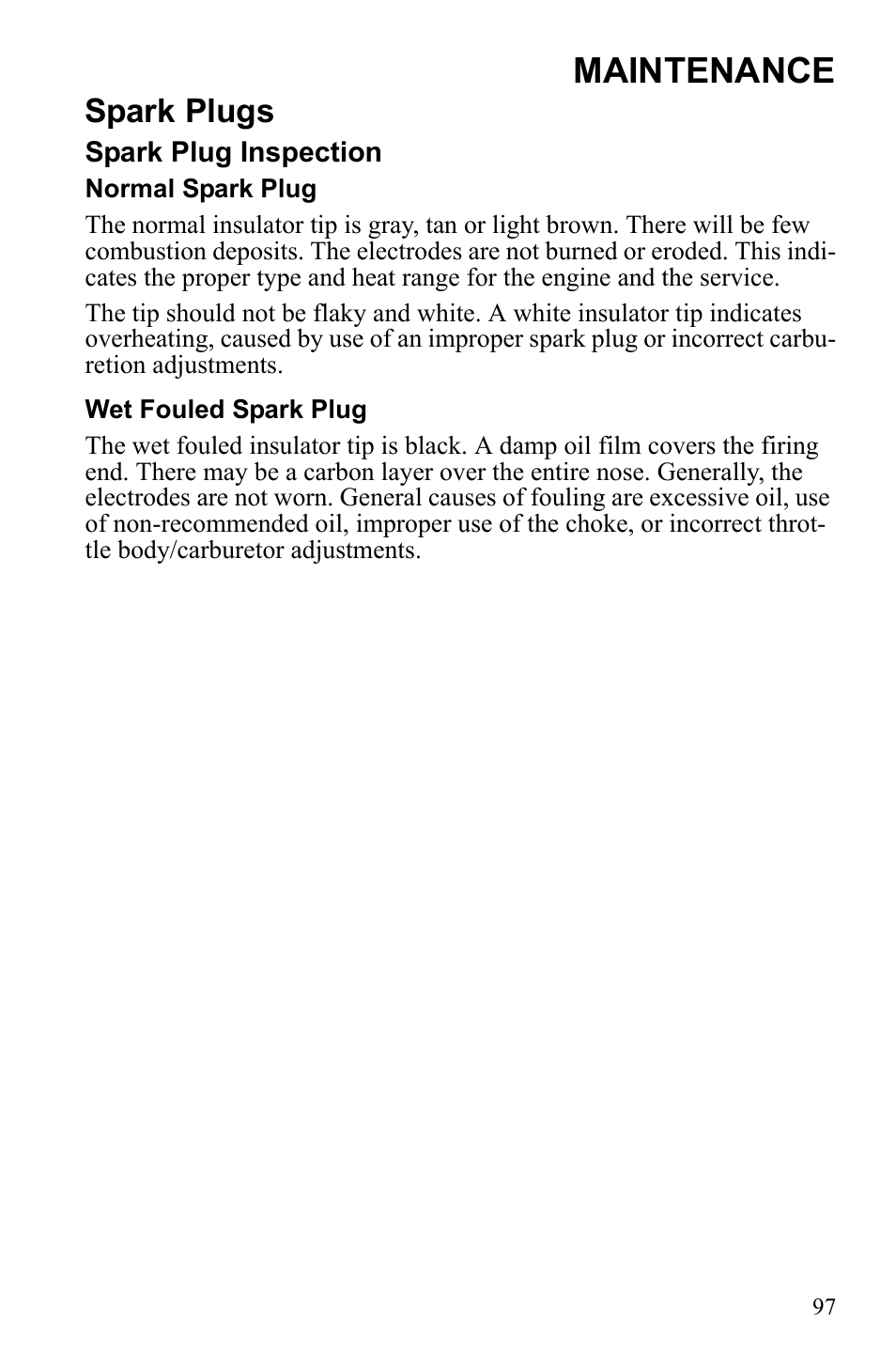 Maintenance, Spark plugs | Polaris Sportsman Touring 500 HO User Manual | Page 101 / 145