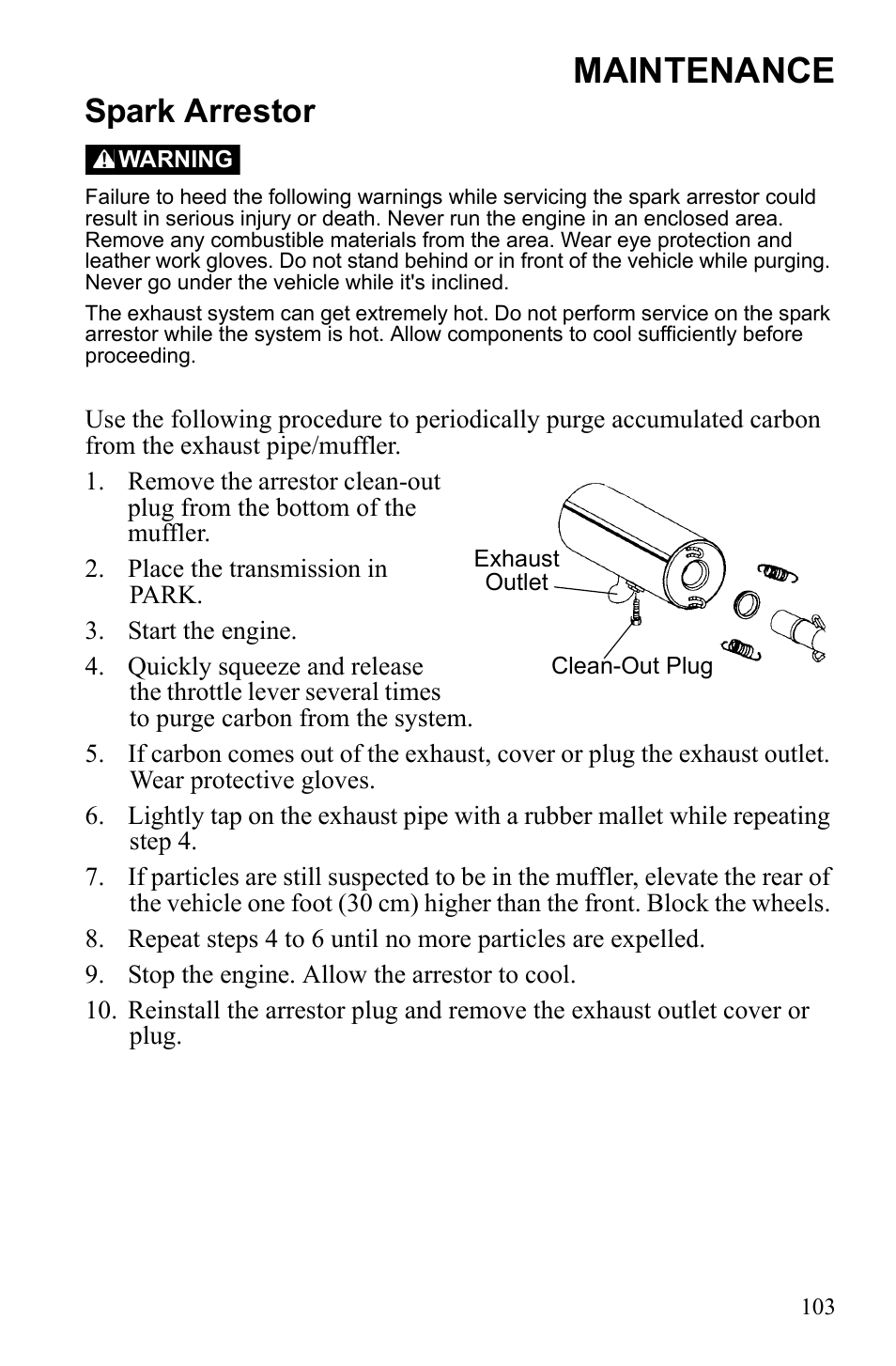 Maintenance, Spark arrestor | Polaris Sportsman Touring 500 HO User Manual | Page 107 / 145